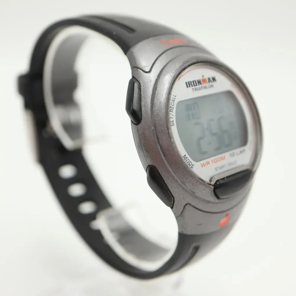 Timex Ironman Triathlon Watch Men Indiglo 40mm Black Gray 10 Lap w New Battery